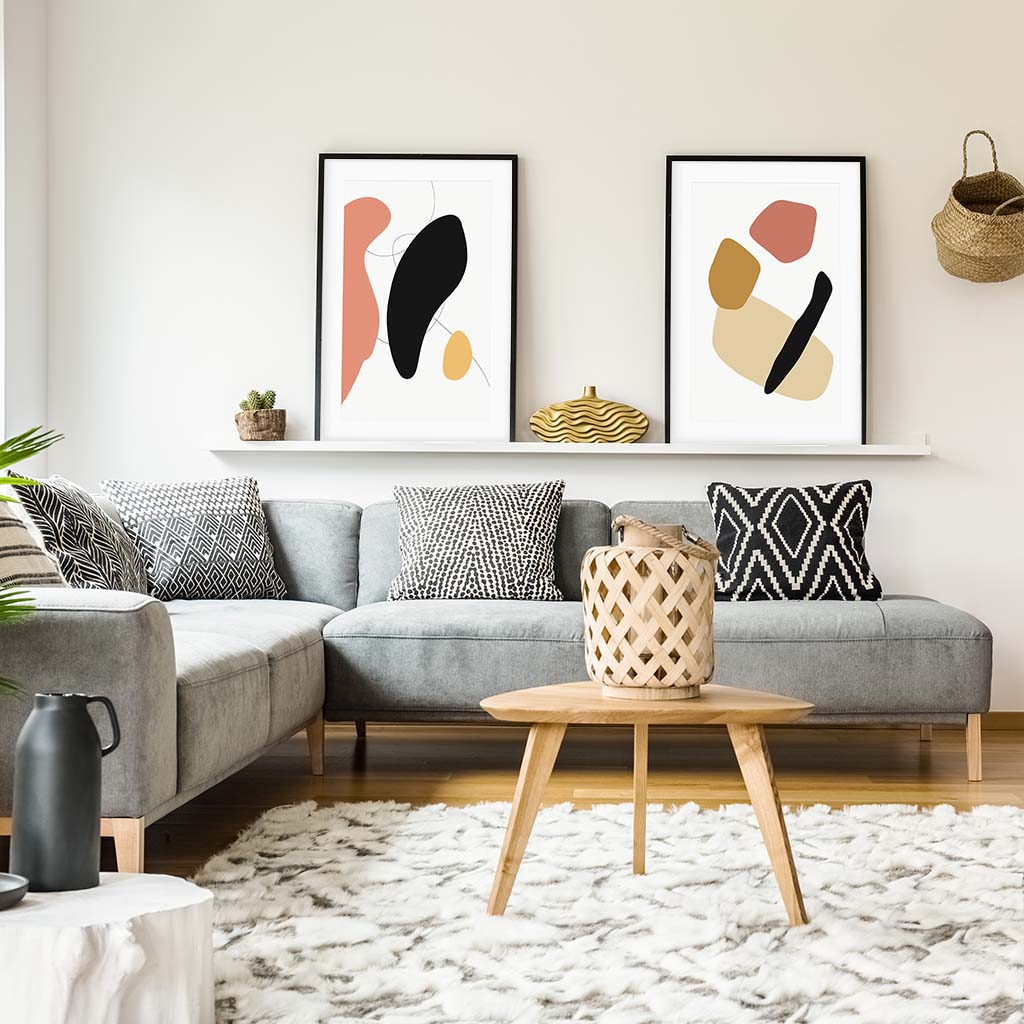 Abstract Shape Lines - Print Set Of 2-framed-Wall Art Print Set Of 2-Abstract House