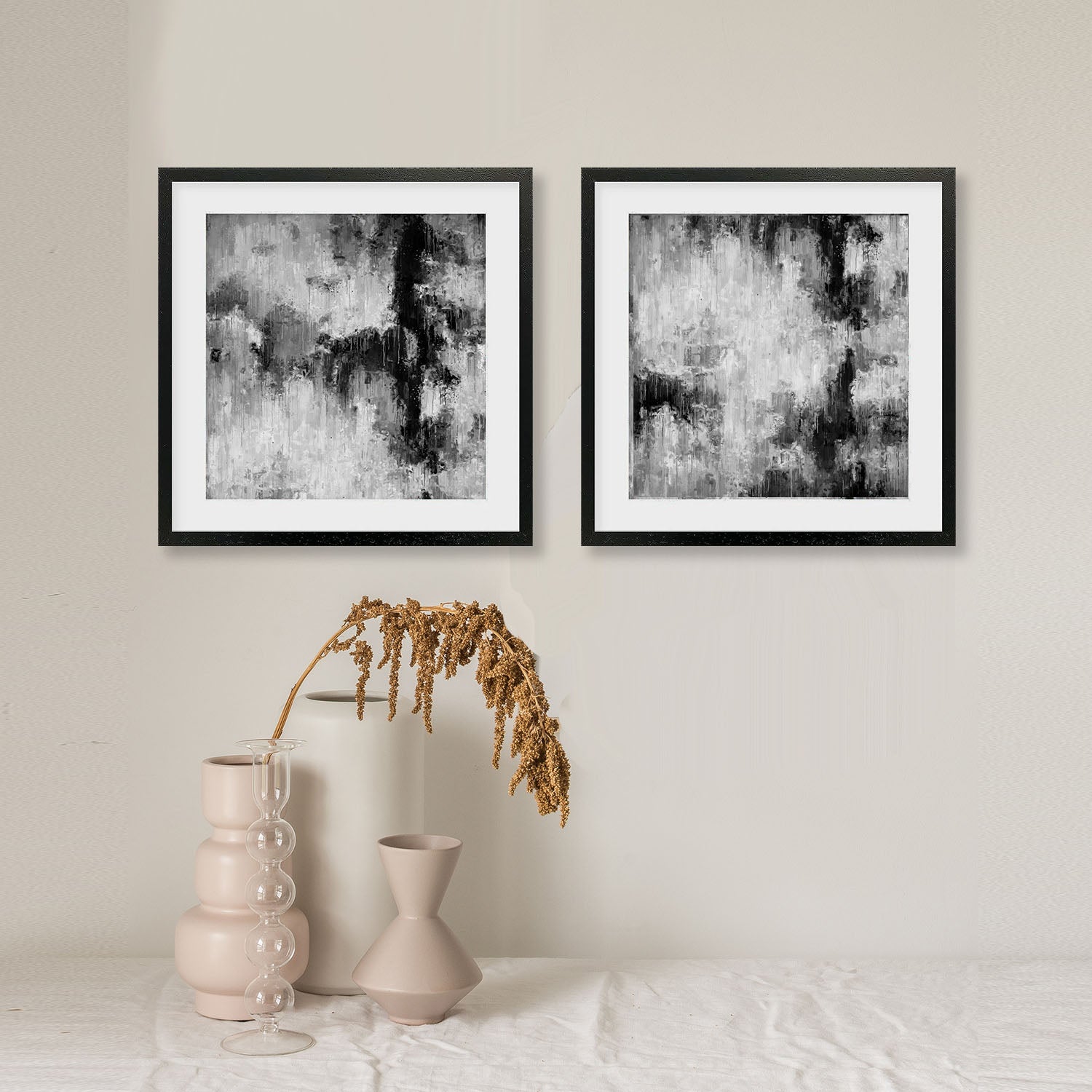 Black Abstraction Wall Art Print Set-framed-Square Set Of 2-Abstract House