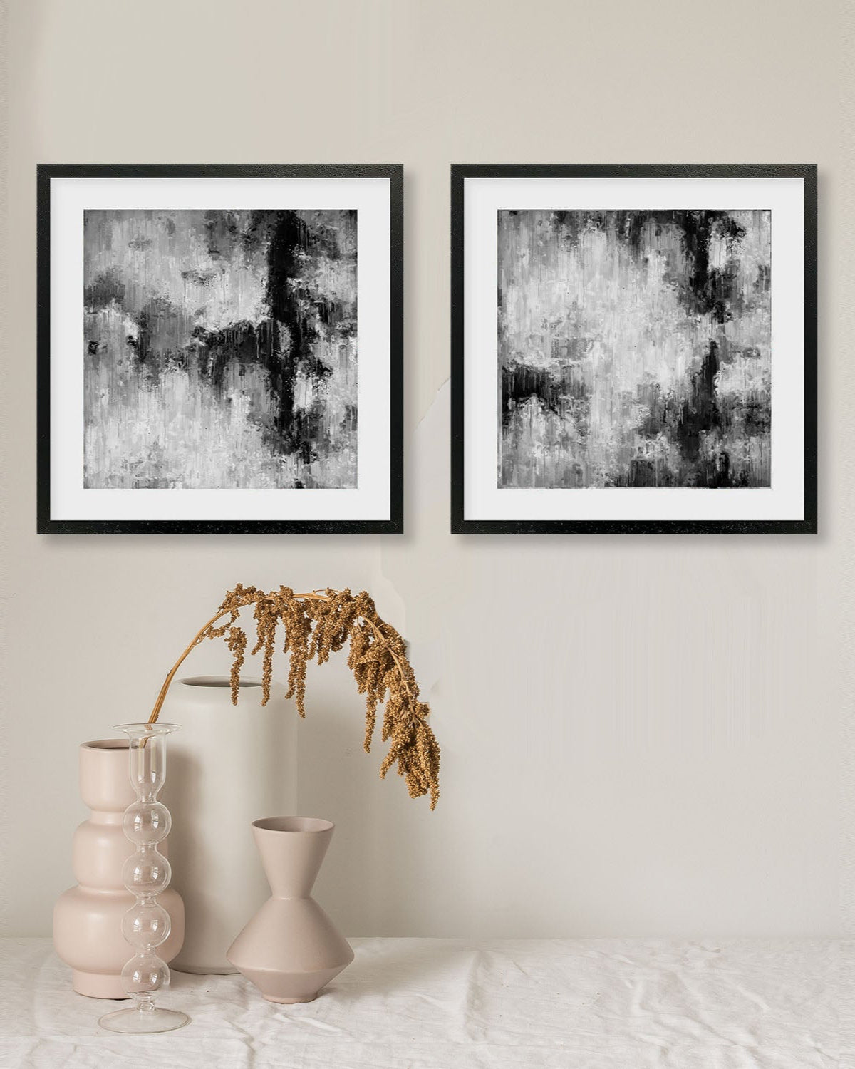 Black Abstraction Wall Art Print Set-framed-Square Set Of 2-Abstract House