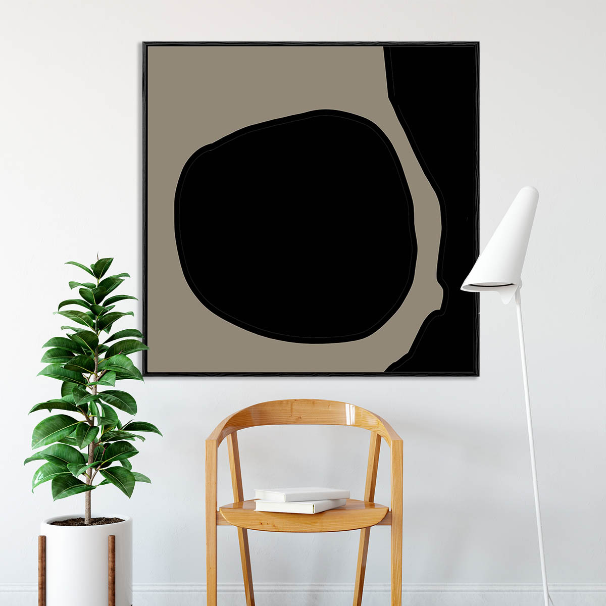 Black Neutral Shapes Framed Canvas-framed-Square Canvas Prints-Abstract House