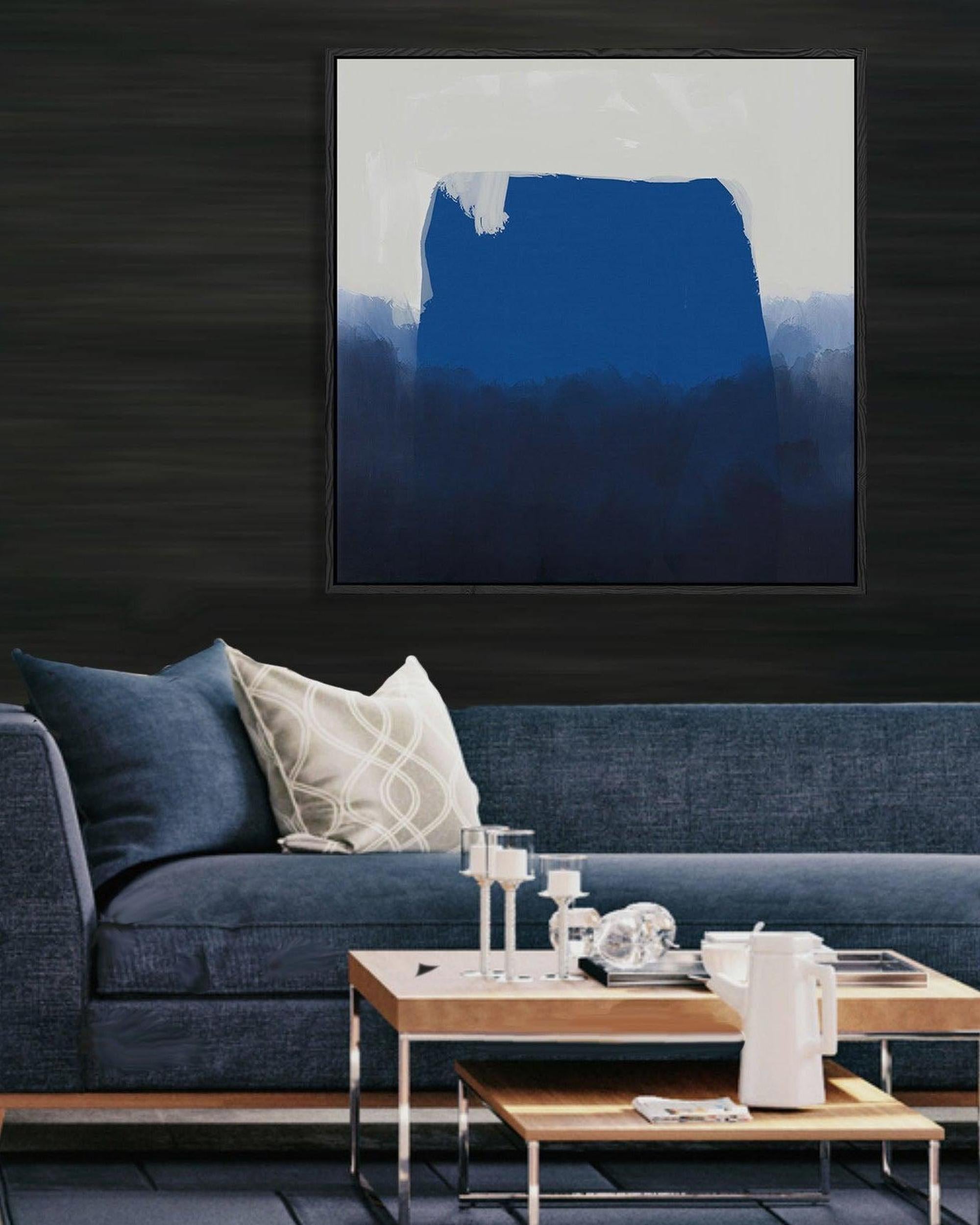Blue Brush Strokes Framed Canvas-framed-Square Canvas Prints-Abstract House