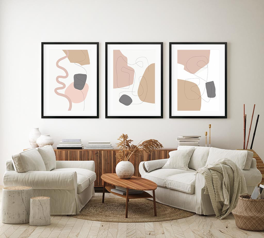 Blushed Organic Shapes - Set Of 3 Prints-framed-Wall Art Print Set Of 3-Abstract House