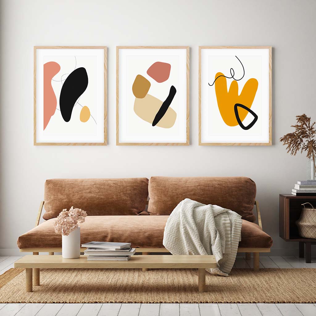 Bold Organic Shapes - Set Of 3 Prints-framed-Wall Art Print Set Of 3-Abstract House