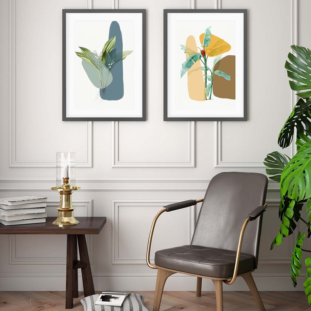 Botanical Abstract Leaves - Print Set Of 2-framed-Wall Art Print Set Of 2-Abstract House