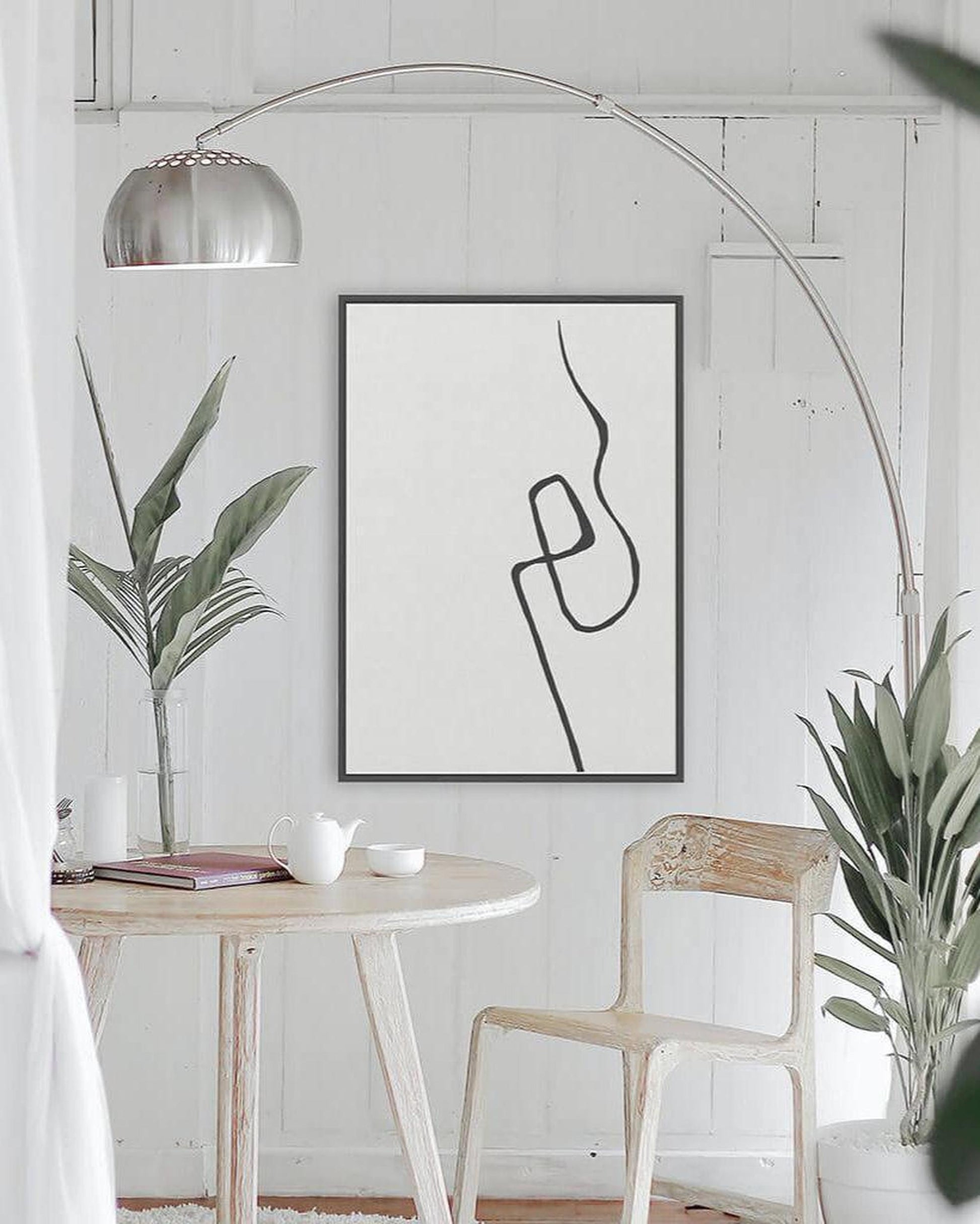 Modern Curly Line Framed Canvas Black Canvas Prints - Abstract House  Edit alt text