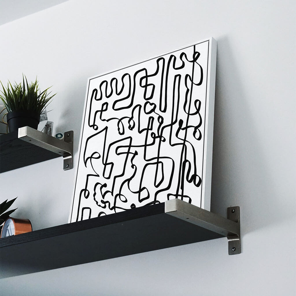 Curved Black Lines Framed Canvas - Black - Abstract House  Edit alt text