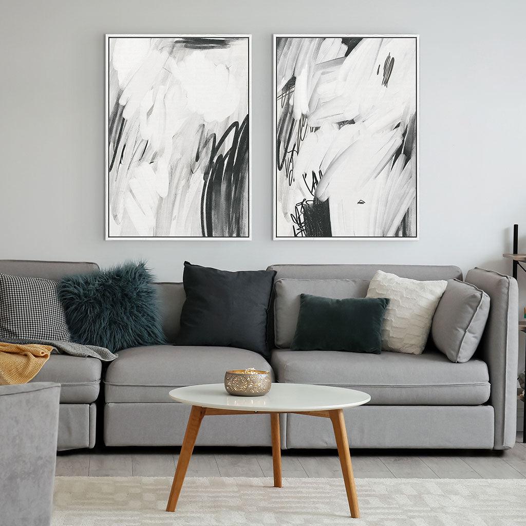 Abstract Wall Art Canvas Set Of 2 - White - Abstract House