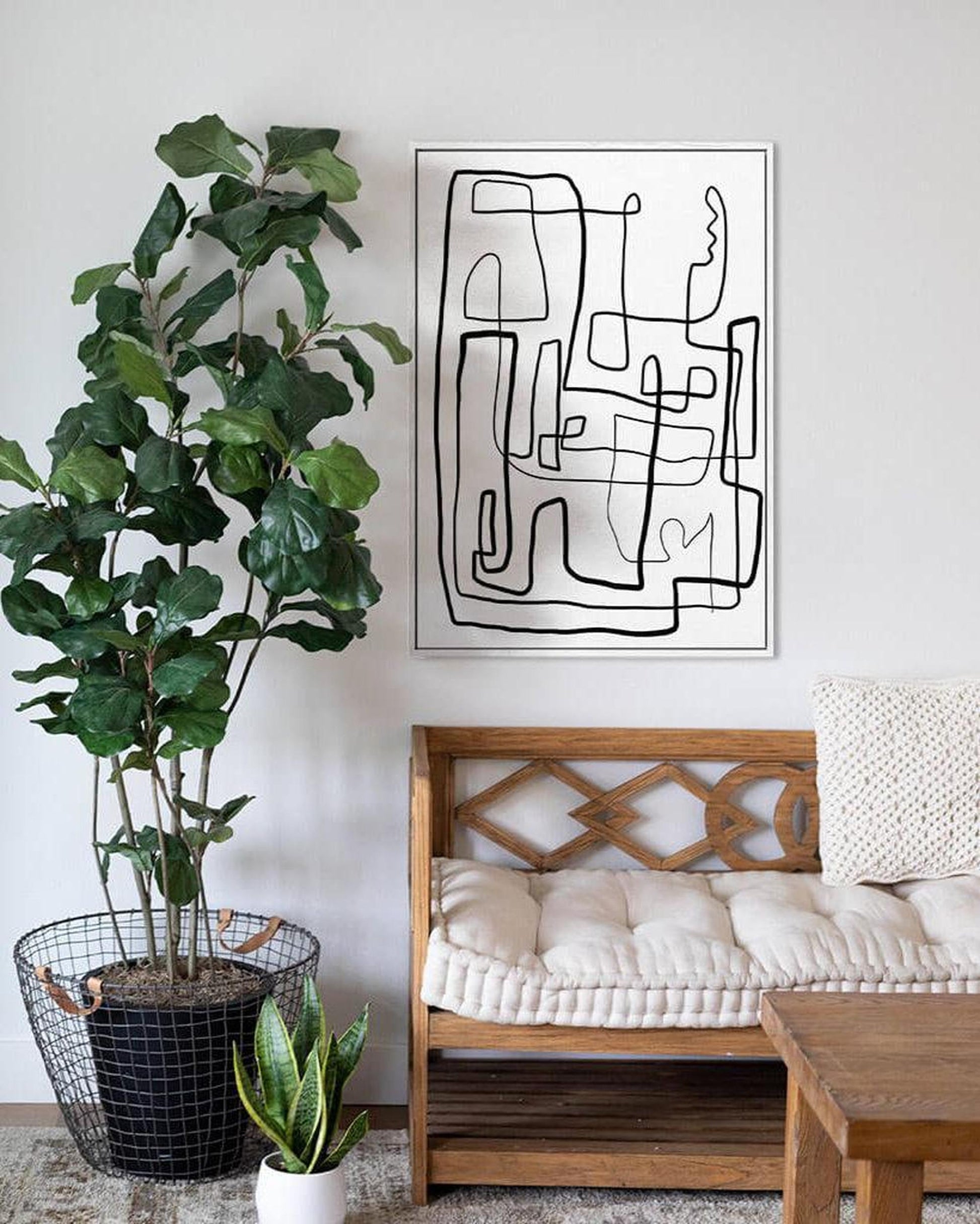 Labyrinth Line Framed Canvas Black Canvas Prints - Abstract House  Edit alt text