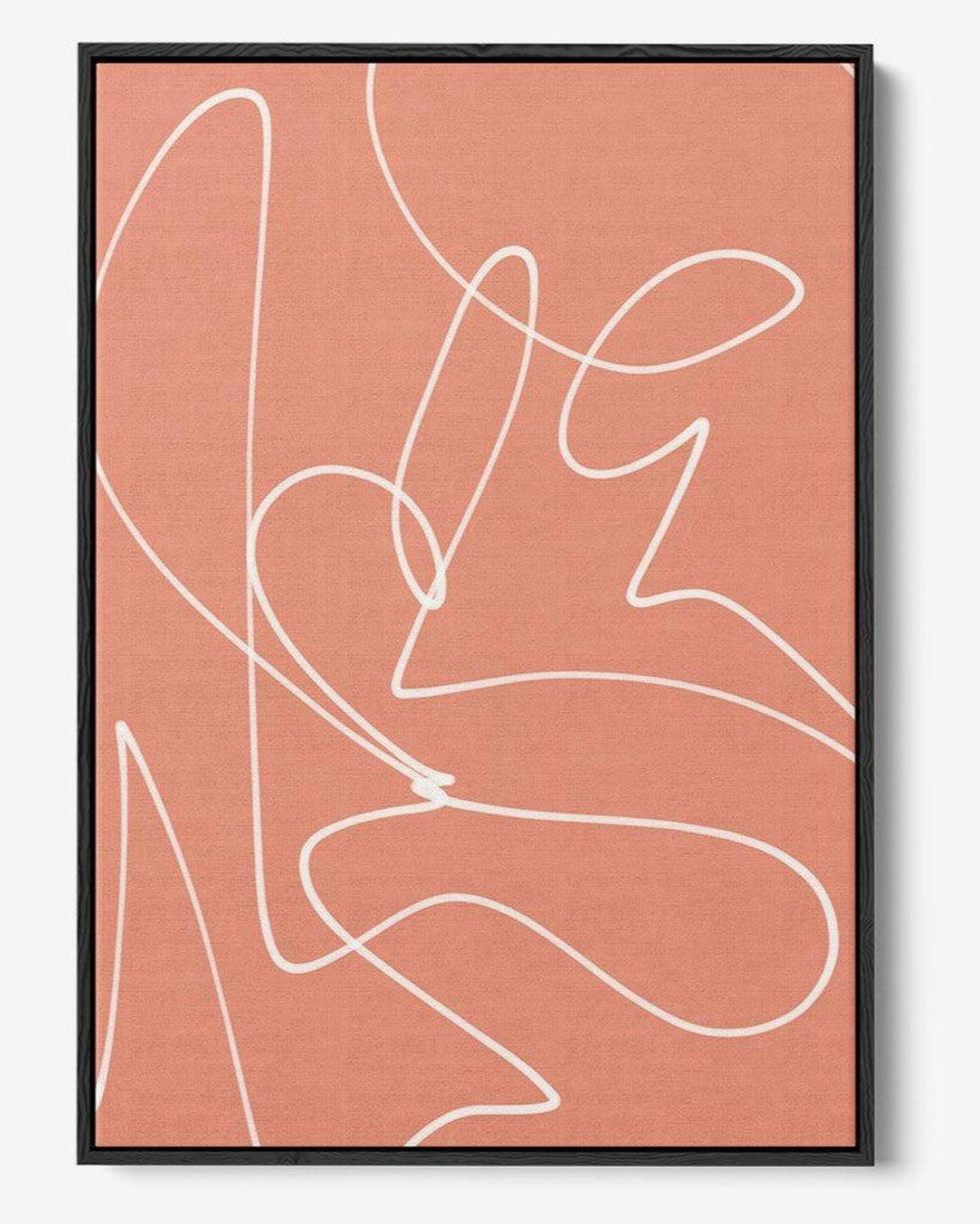 Abstract line art on a pink background with a black frame