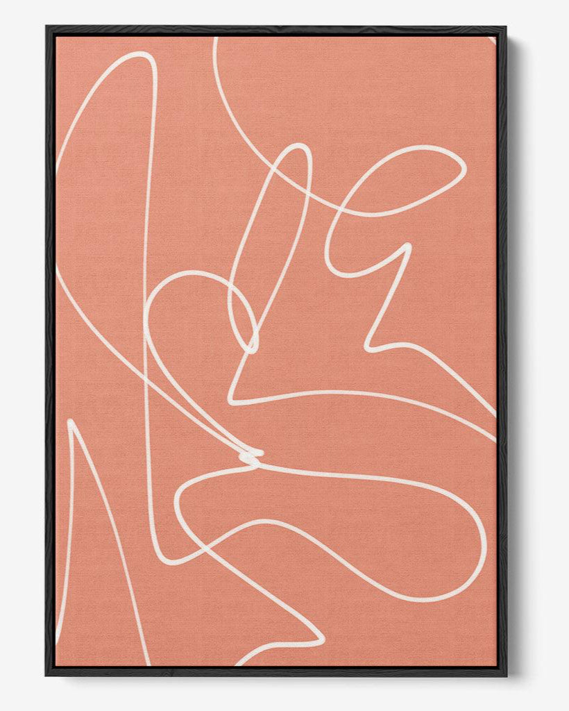 Abstract line art on a pink background with a black frame