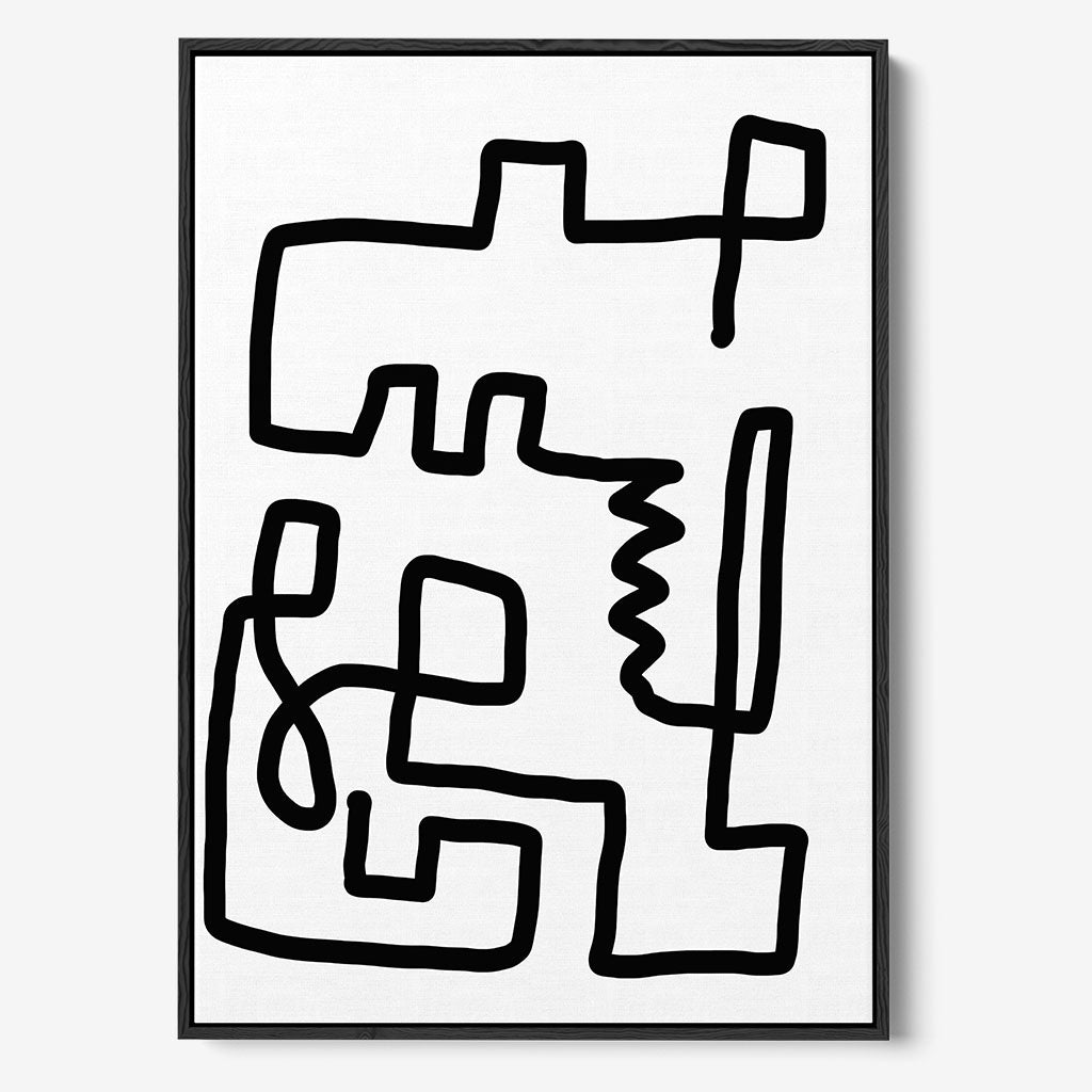 Labyrinth Line Framed Canvas - Black - Abstract House