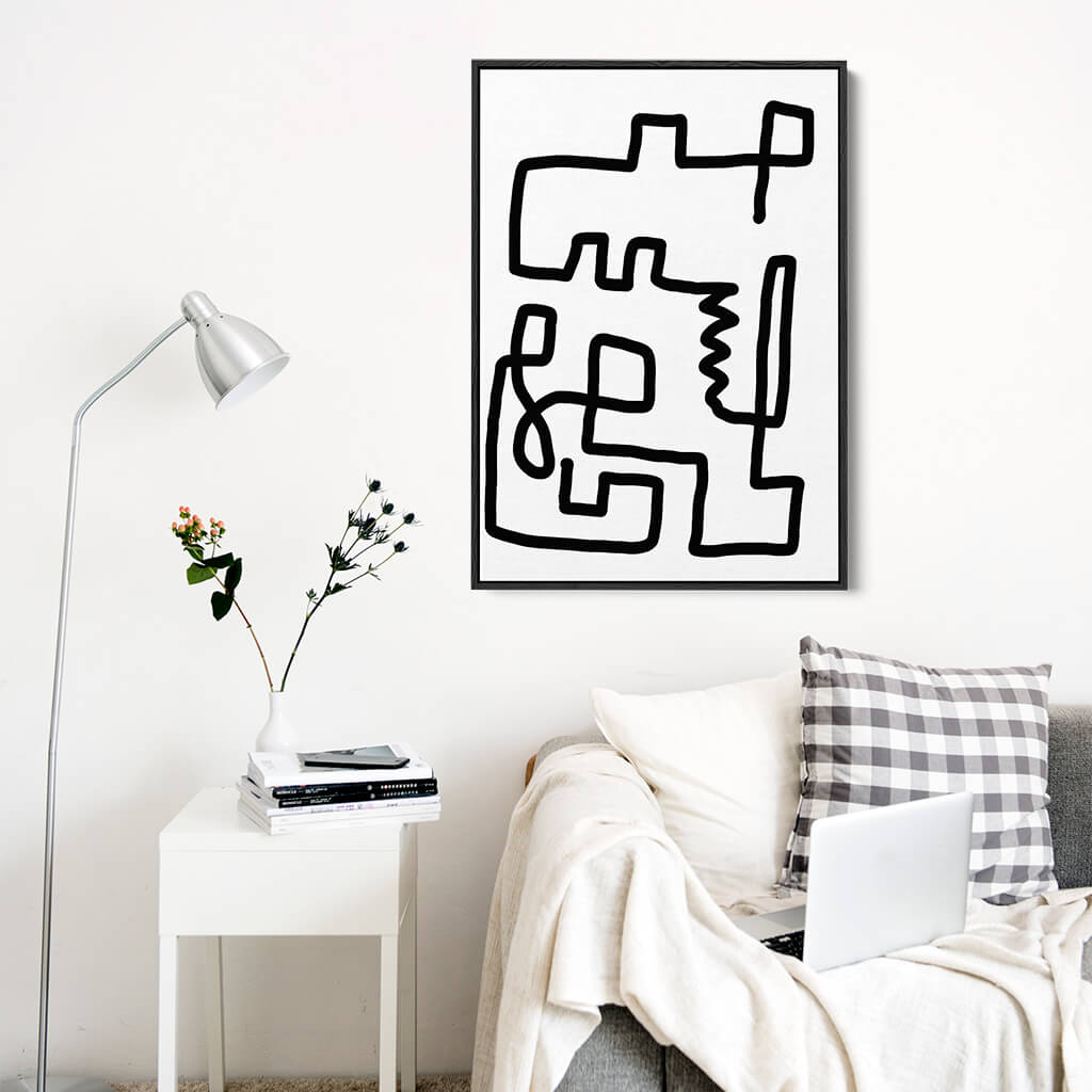 Labyrinth Line Framed Canvas - - Abstract House