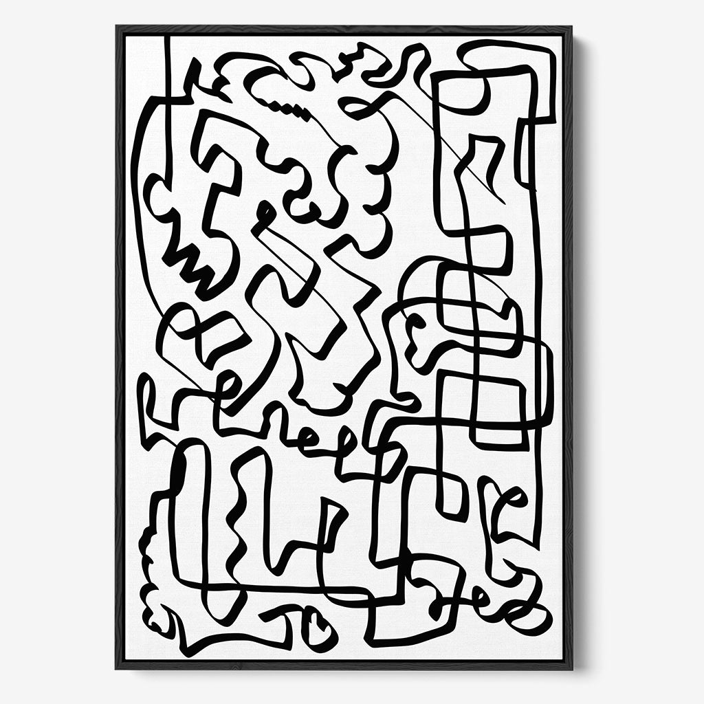 Lines Of The Maze Framed Canvas - Black - Abstract House