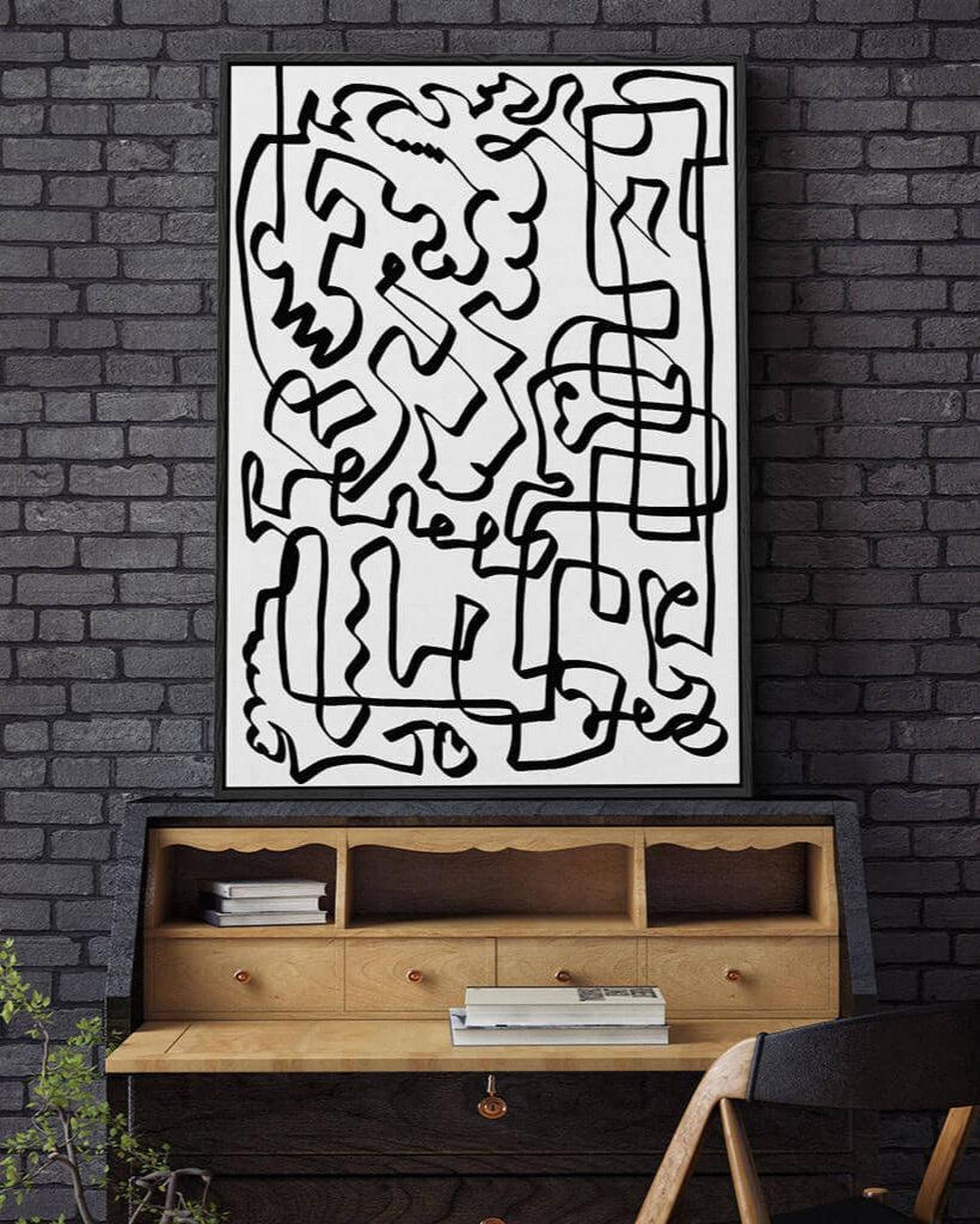 Lines Of The Maze Framed Canvas - - Abstract House