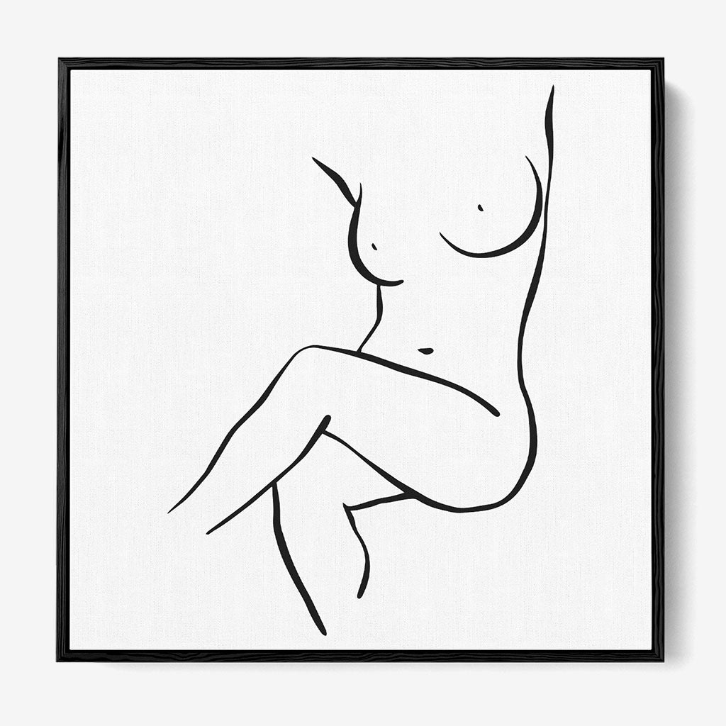 Seated Nude Line Figure Framed Canvas - Black Frame - Abstract House