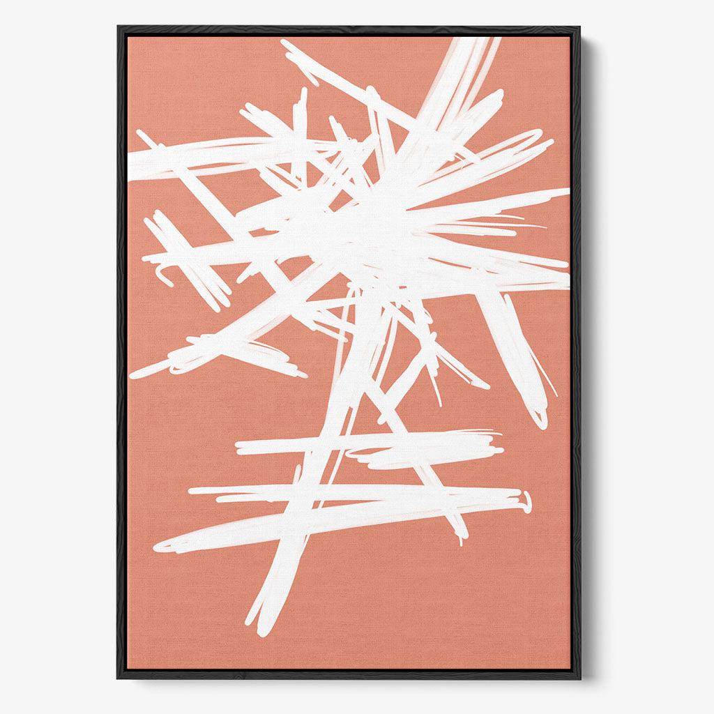 White And Orange Sketch Framed Canvas - Black - Abstract House