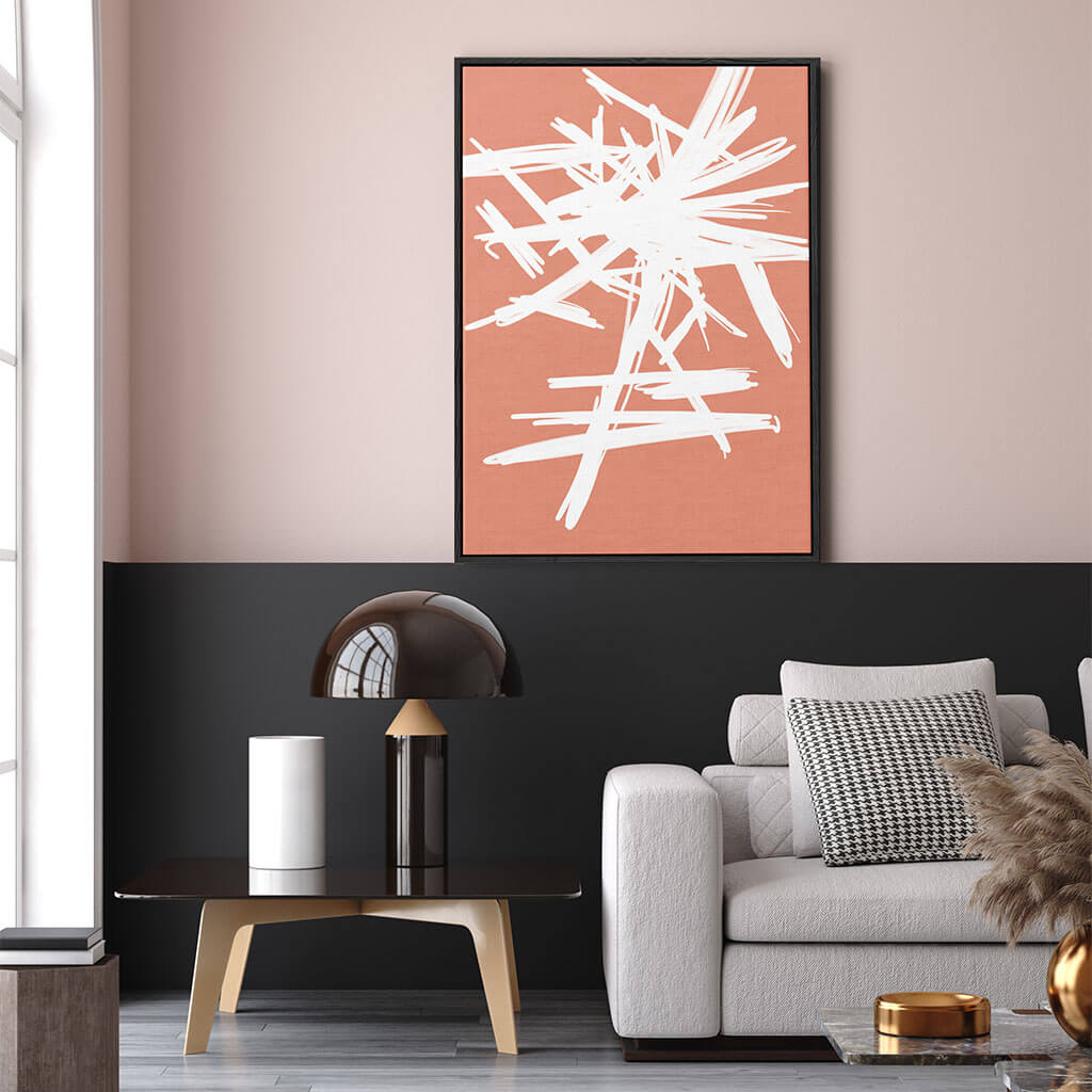 White And Orange Sketch Framed Canvas - - Abstract House