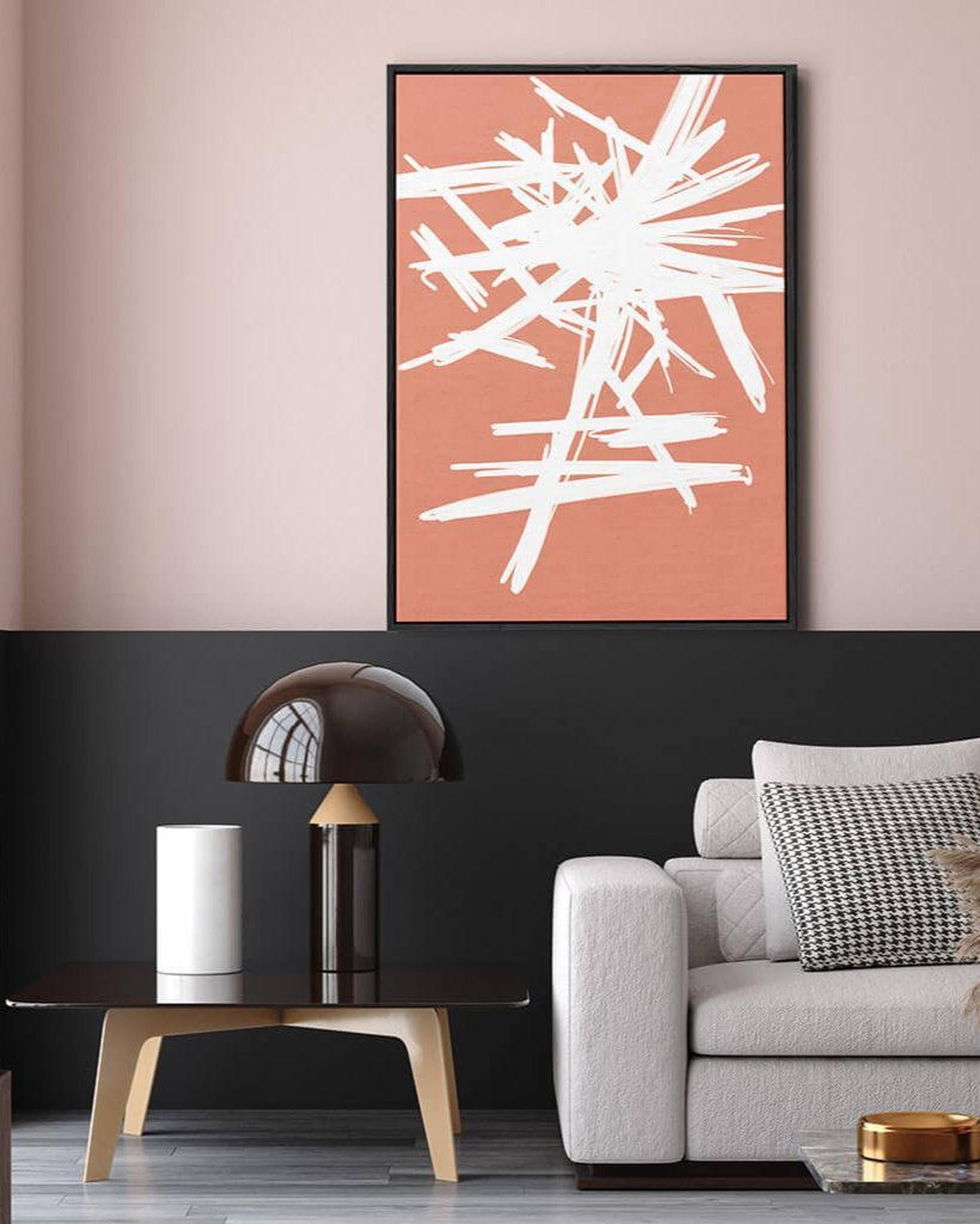Modern living room with abstract art on a wall