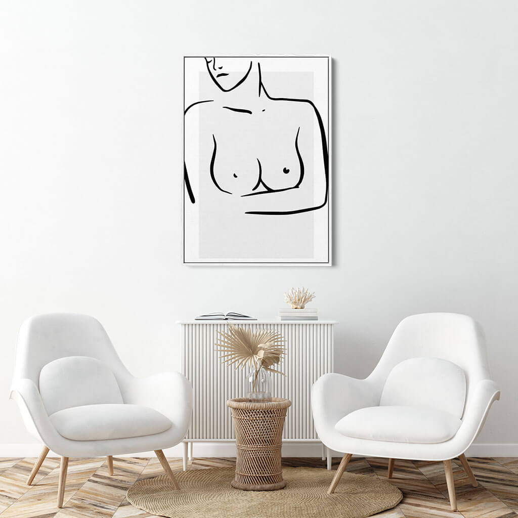 Female Nude Line Art Framed Canvas-framed-Canvas Prints-Abstract House