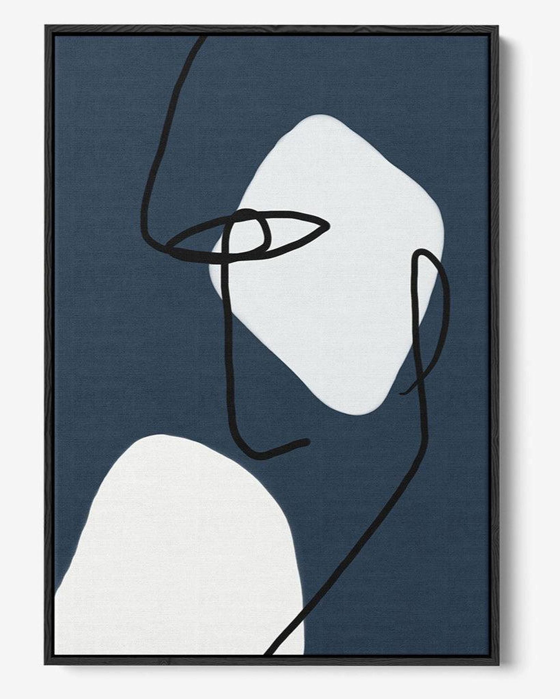 Abstract line art of a face on a dark blue background