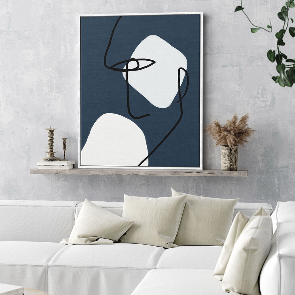 Navy Blue Lines Framed Canvas-framed-Canvas Prints-Abstract House