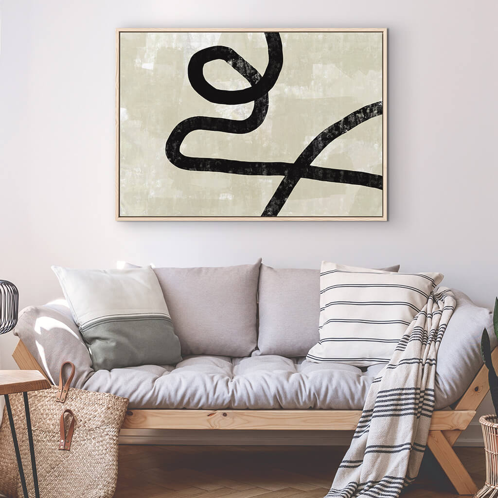 Neutral Curved Abstract Lines Canvas Print-framed-Canvas Prints-Abstract House