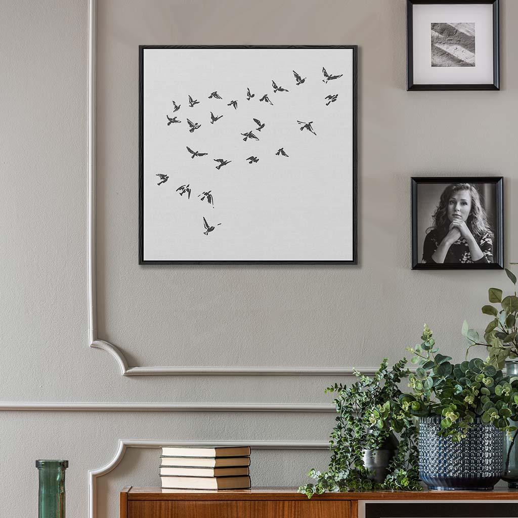 Grey Bird Sketches Canvas Print-framed-Square Canvas Prints-Abstract House