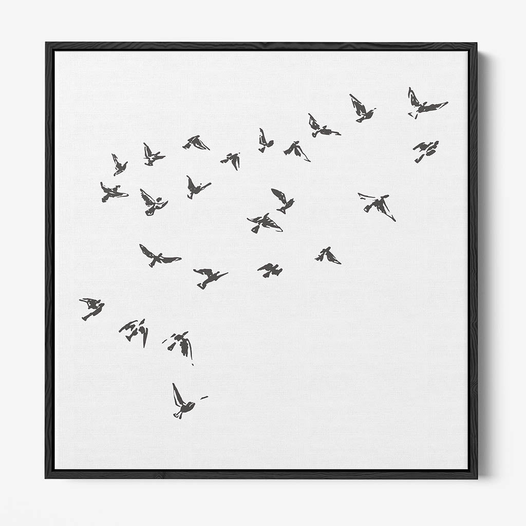 Grey Bird Sketches Canvas Print-framed-Square Canvas Prints-Abstract House