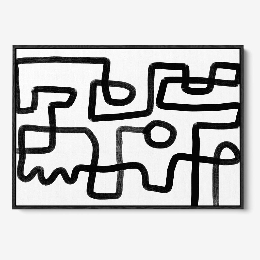 The Maze Framed Canvas - Black - Abstract House