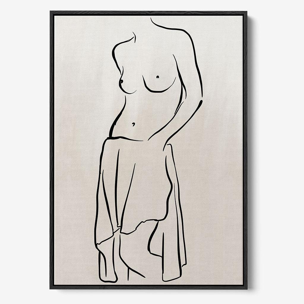 Neutral Nude Figure Framed Canvas - Black - Abstract House