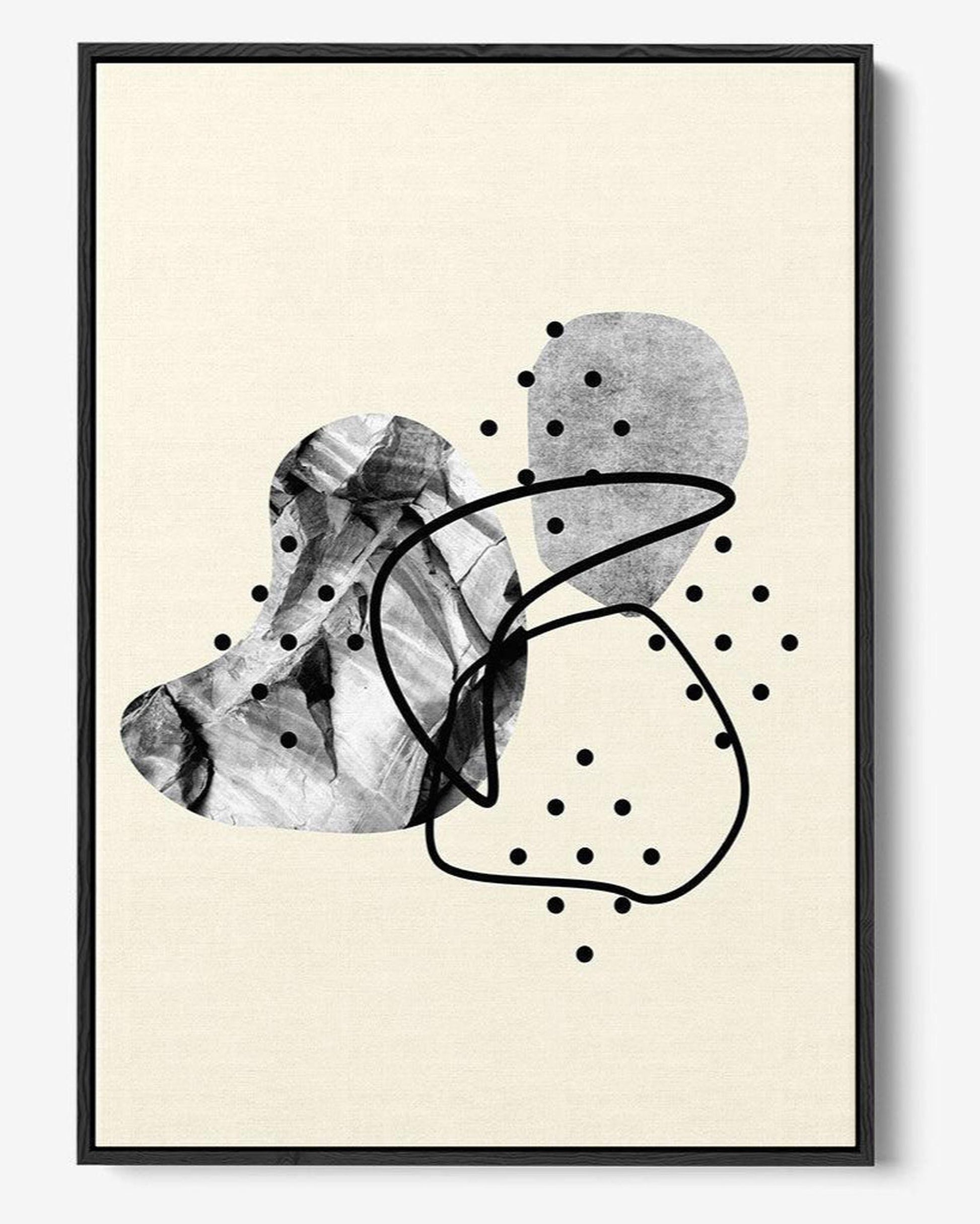 Abstract black and white artwork on a beige background