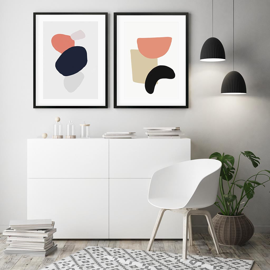 Coral And Black Abstract - Print Set Of 2-framed-Wall Art Print Set Of 2-Abstract House