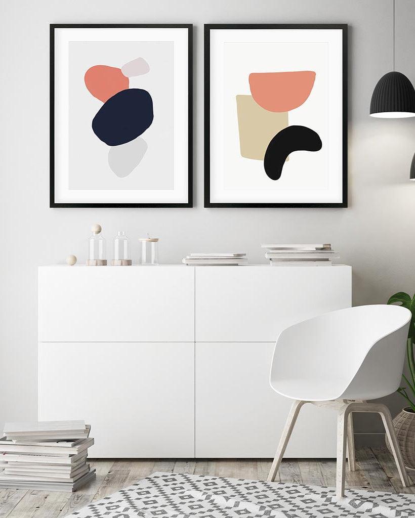 Coral And Black Abstract - Print Set Of 2-framed-Wall Art Print Set Of 2-Abstract House