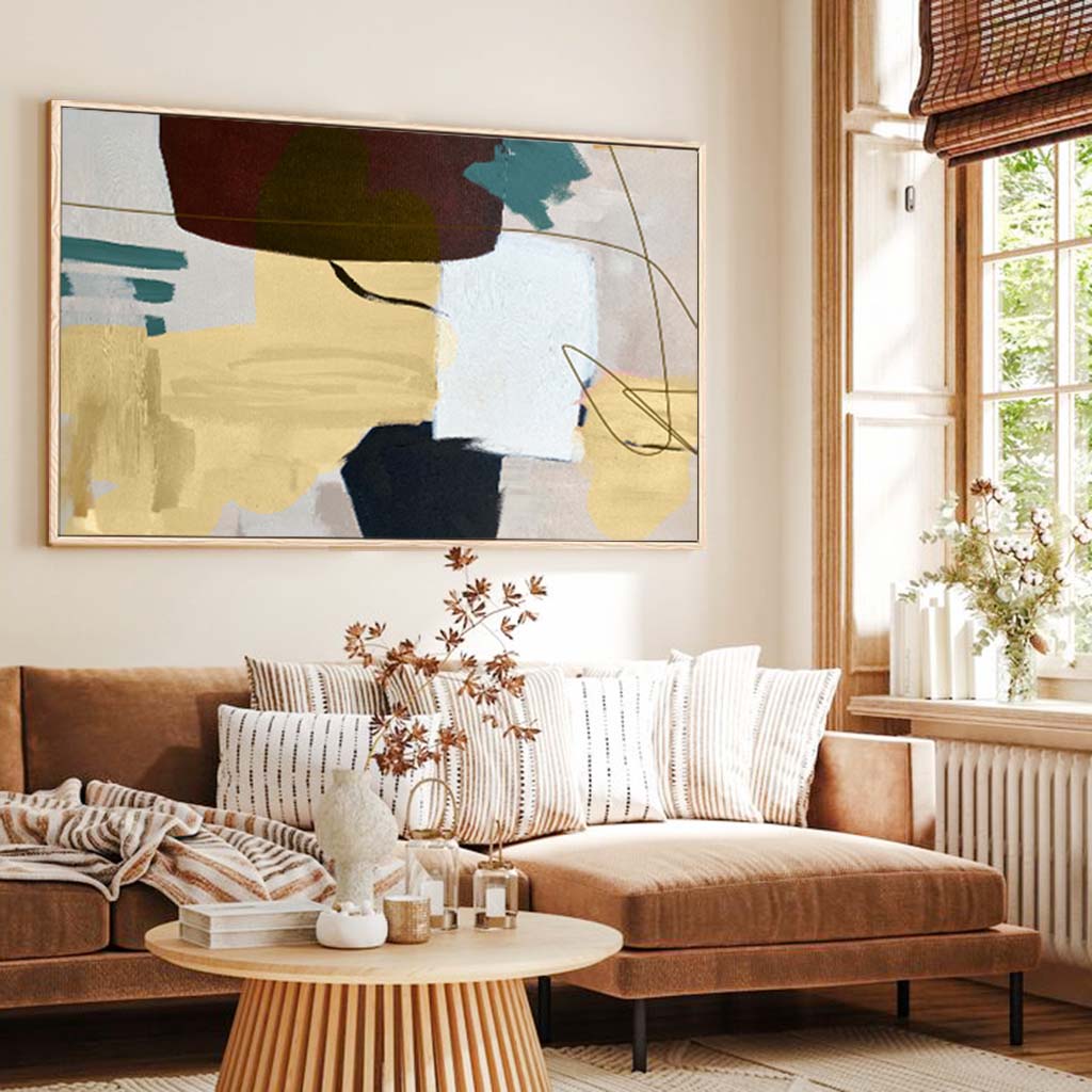 Abstract Gold Shapes Framed Canvas-framed-Canvas Prints-Abstract House