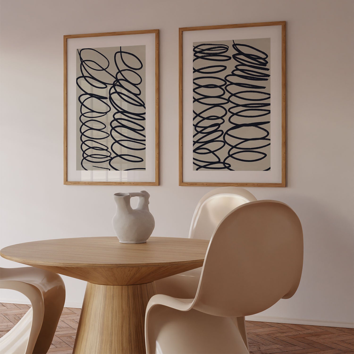 Curved Lines - Framed Print Set Of 2-framed-Wall Art Print Set Of 2-Abstract House