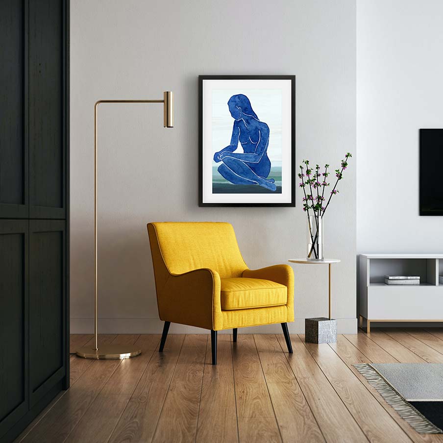 Blue Nude Figure Art Print-framed-Wall Art Print-Abstract House
