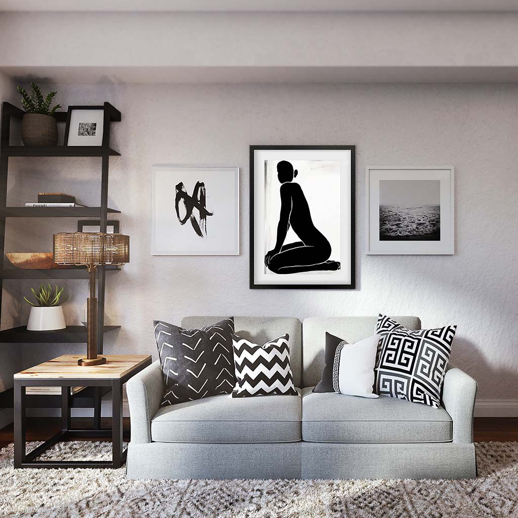 Kneeling Figure Line Art Print-framed-Wall Art Print-Abstract House