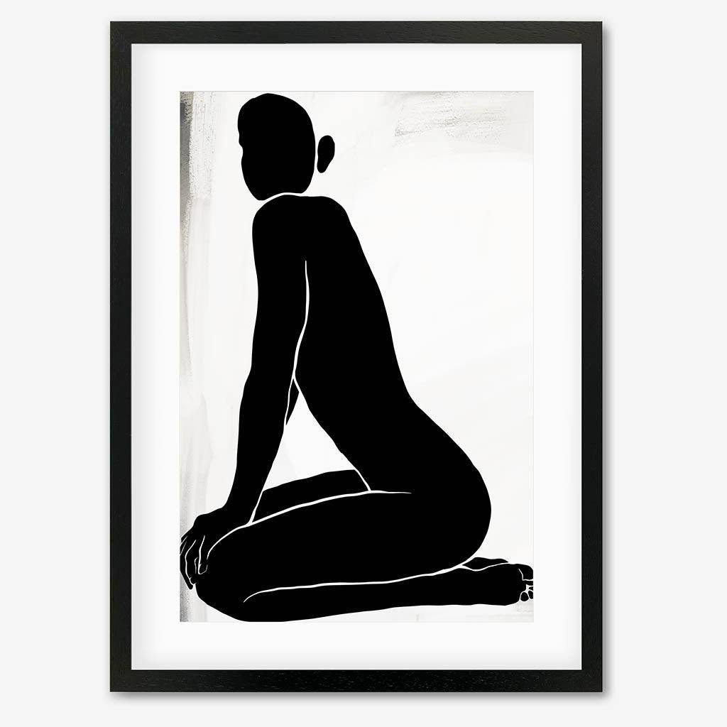 Kneeling Figure Line Art Print - Black Frame - Abstract House