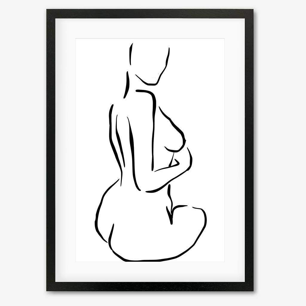 Minimal Nude Figure Line Art Print - Black Frame - Abstract House