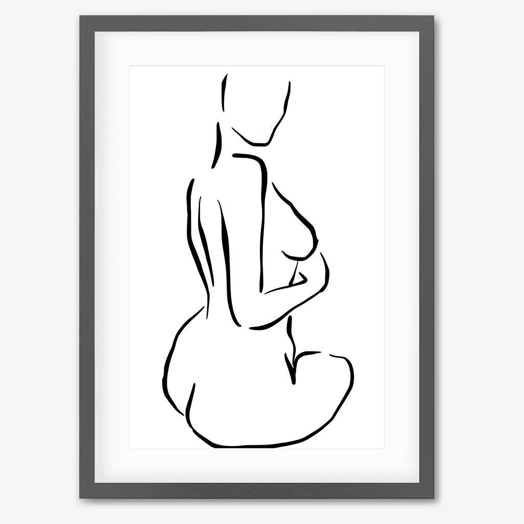 Minimal Nude Figure Line Art Print - Grey Frame - Abstract House