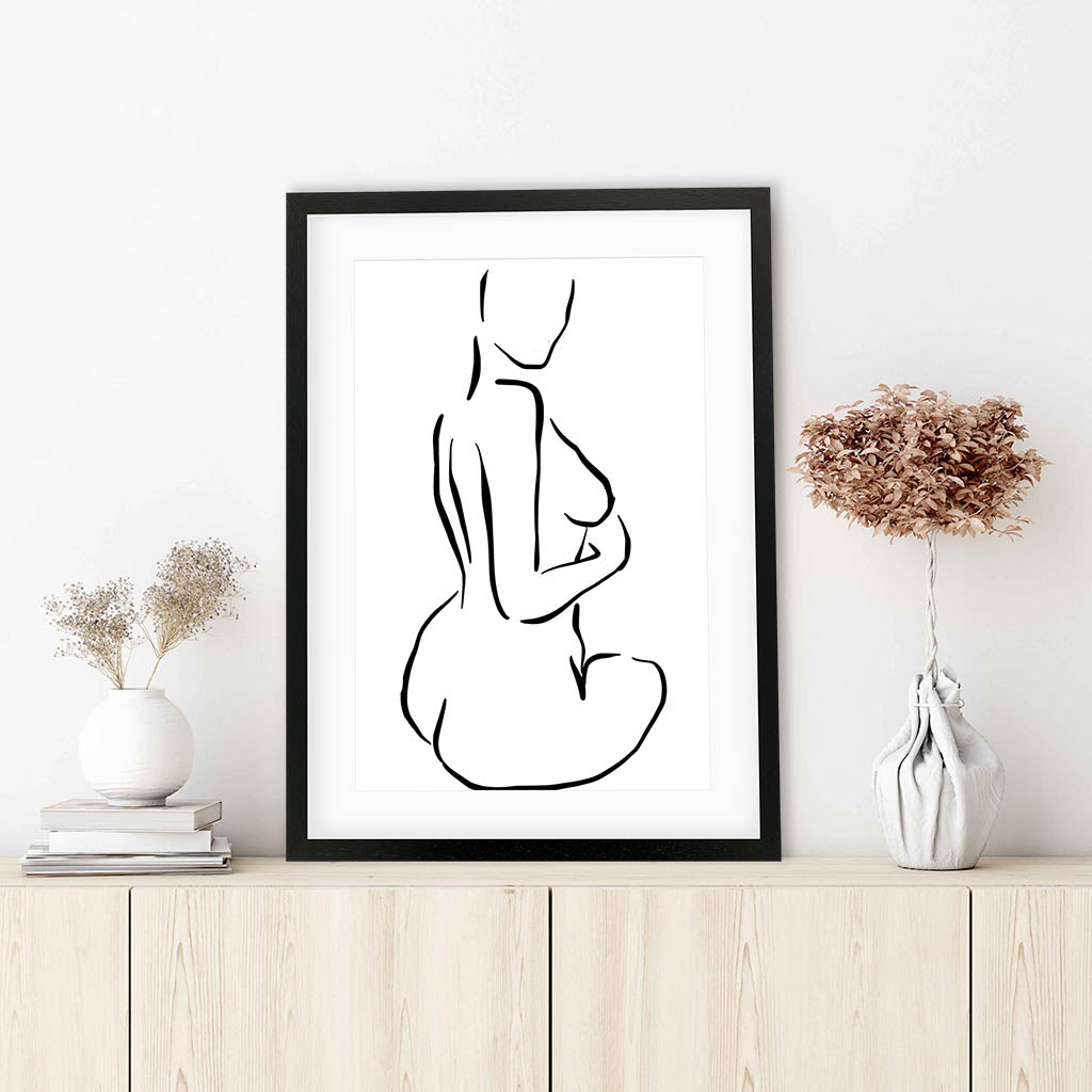Minimal Nude Figure Line Art Print-framed-Wall Art Print-Abstract House