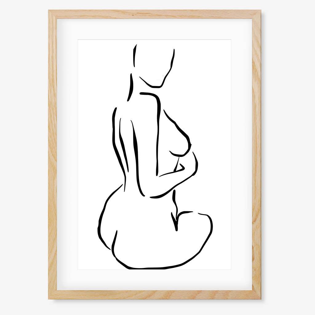 Minimal Nude Figure Line Art Print - Oak Frame - Abstract House
