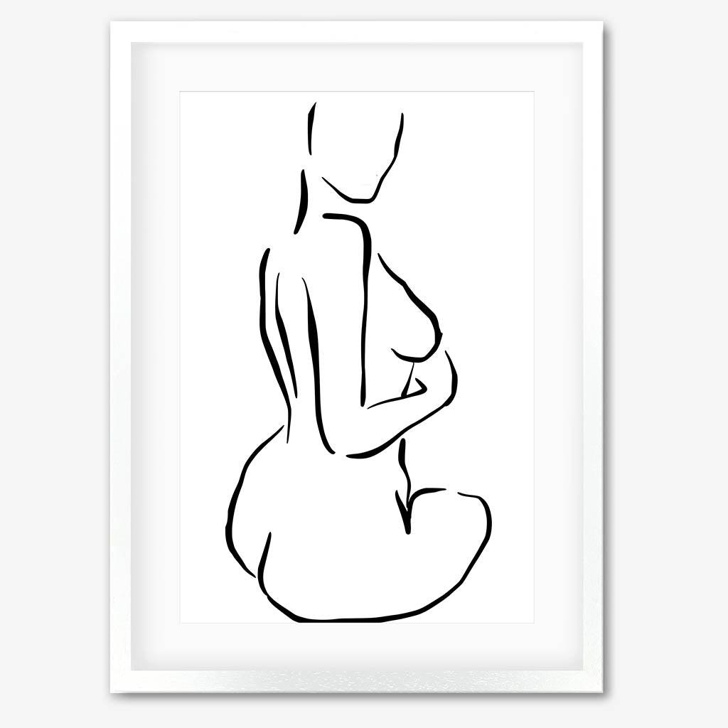 Minimal Nude Figure Line Art Print - White Frame - Abstract House