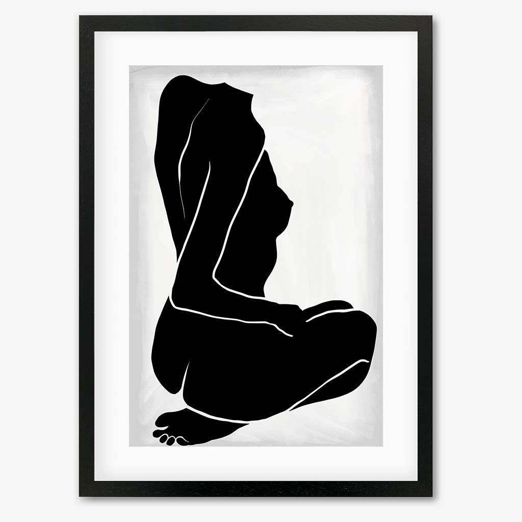 Lino Nude Figure Line Art Print - Black Frame - Abstract House