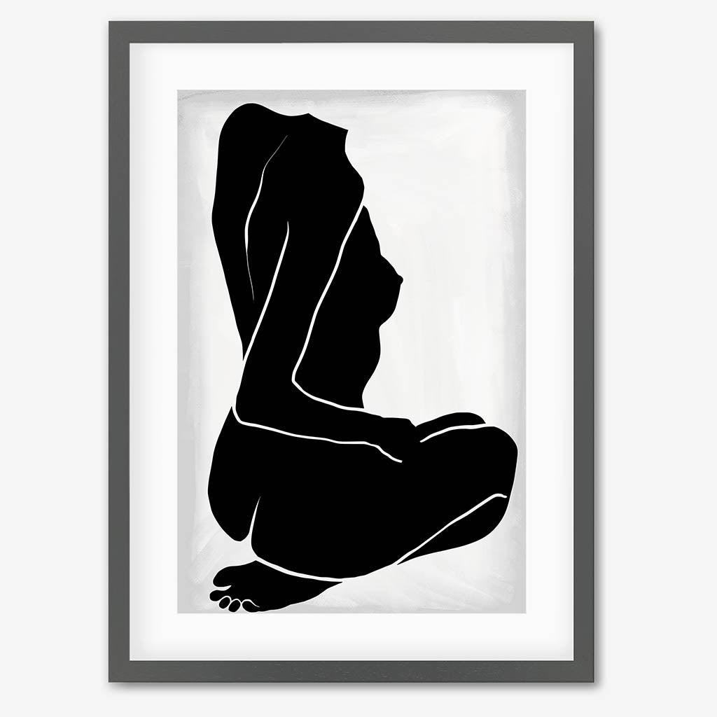 Lino Nude Figure Line Art Print - Grey Frame - Abstract House