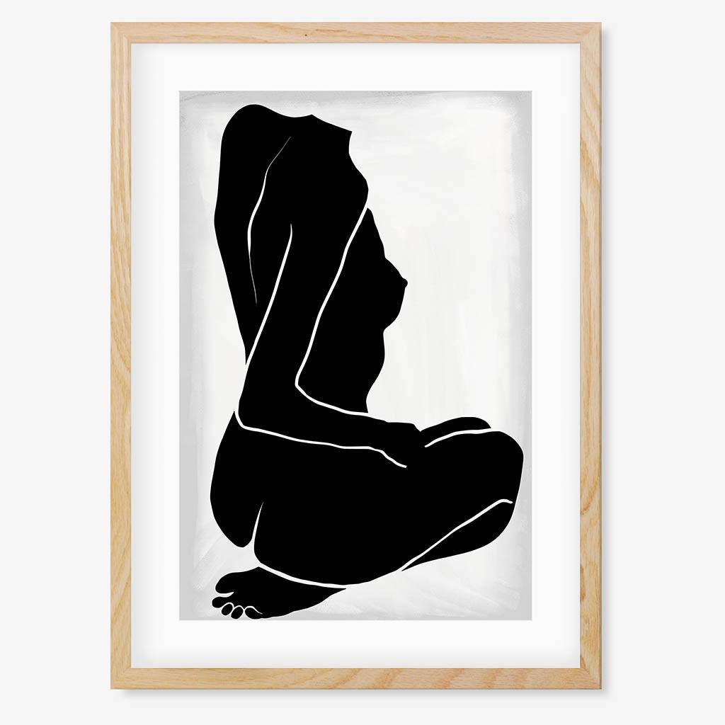 Lino Nude Figure Line Art Print - Oak Frame - Abstract House
