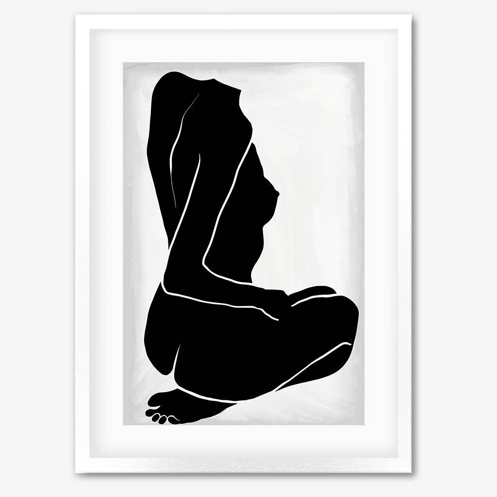 Lino Nude Figure Line Art Print - 30 x 40 cm / White Frame