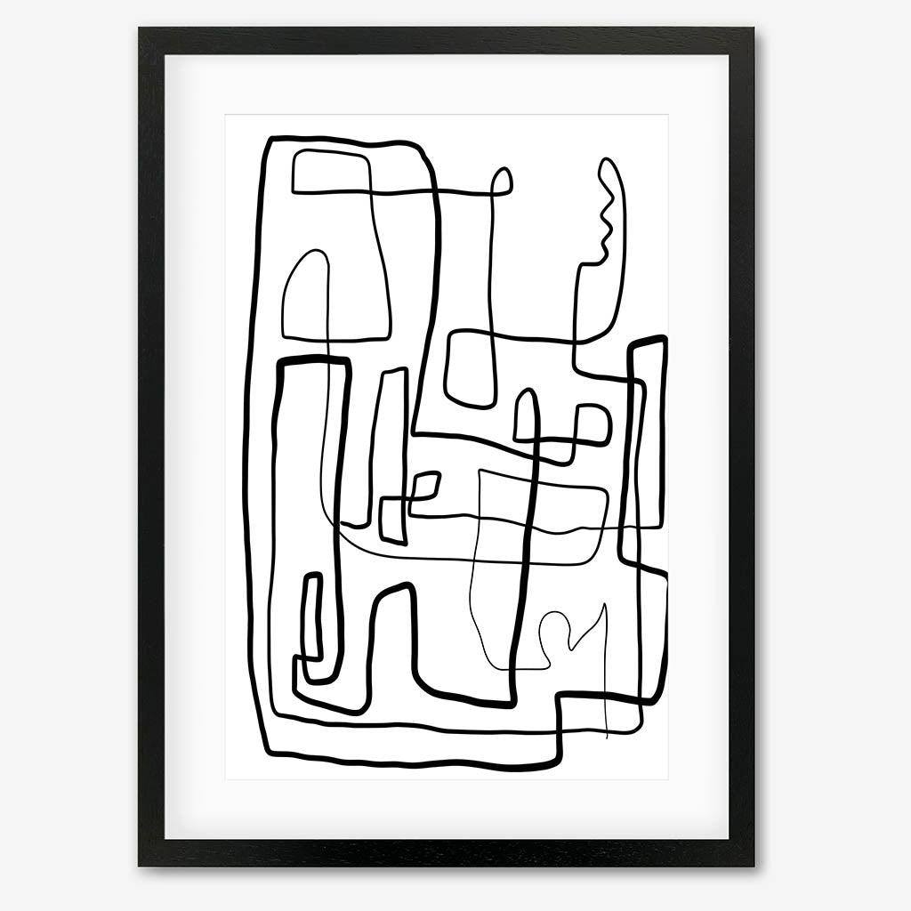 Labyrinth Line Drawing Art Print - Black Frame - Abstract House