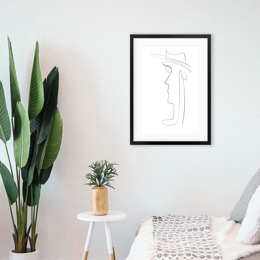 Hat and Face Line Drawing Art Print-framed-Wall Art Print-Abstract House