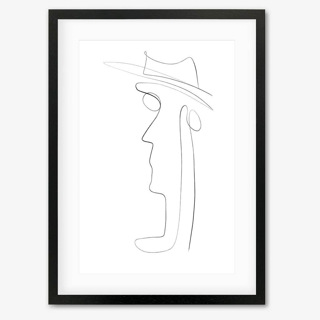 Hat and Face Line Drawing Art Print - Black Frame - Abstract House